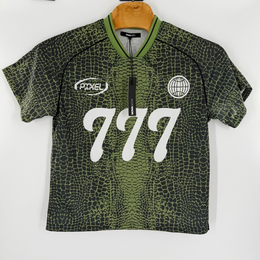 NovaMen Lucky 777 V-Neck Soccer Jersey Green Snakeskin Print FNUN777 Mens Small